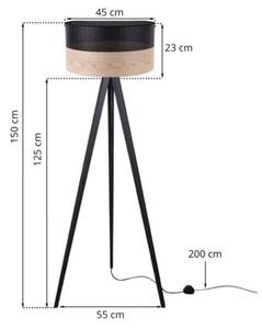 Lampa podłogowa trójnóg czarny Light Home LH Wood 1xE27 45cm abażur walec czarny/fornir F03