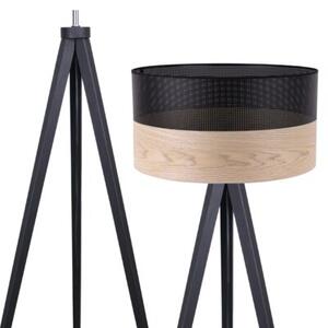 Lampa podłogowa trójnóg czarny Light Home LH Wood 1xE27 45cm abażur walec czarny/fornir F03