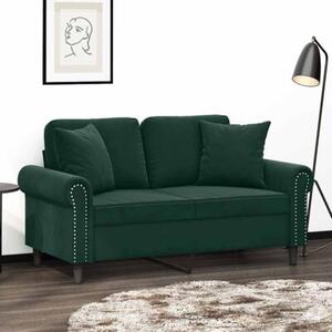 Sofa 2-osobowa z poduszkami, ciemnozielona, 120 cm, aksamit