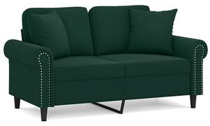 Sofa 2-osobowa z poduszkami, ciemnozielona, 120 cm, aksamit