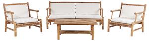 Zestaw mebli ogrodowych sofa dwa fotele stolik bambusowy z poduchami biały Riccione Beliani
