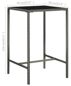 Ogrodowy stolik barowy, szary, 70x70x110 cm, rattan pe i szkło