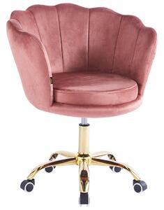 EMWOmeble Krzesło obrotowe muszelka DC-6099 różowy welur, nogi złote #44