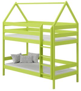 Zielone łóżko piętrowe domek 2-osobowe z drabinką - Zuzu 3X 160x80 cm