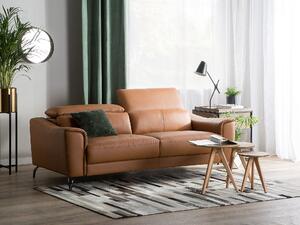 Sofa 3-osobowa skórzana kanapa w stylu retro regulowane zagłówki brązowa Narwik Beliani