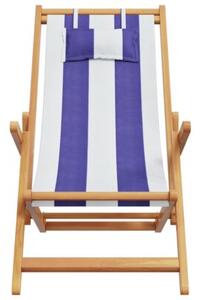Składane krzesło plażowe, niebiesko-białe, eukaliptus i tkanina