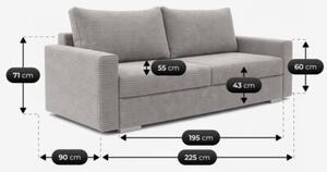 Sofa Rozkładana Kanapa z Funkcją Spania Dwuosobowa Do Salonu Szara DRAVOS