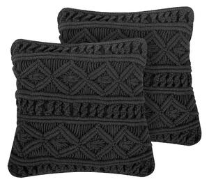 Zestaw 2 poduszek dekoracyjny bawełniany makrama pleciony 45x45 cm czarny Mudanya Beliani