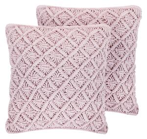 Zestaw 2 poduszek dekoracyjnych różowy bawełniany makrama 40 x 45 cm z wypełnieniem Kizkalesi Beliani