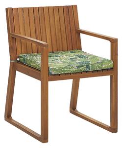 Krzesło drewniane ogrodowe jasne drewno akacji z poduszką zieloną Sassari Beliani