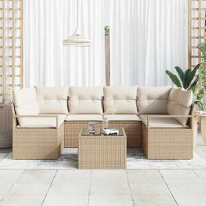 Zestaw sof na ogród z poduszką 7 szt. beżowy i kremowy