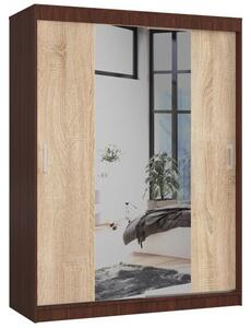 Szafa przesuwna do sypialni z lustrem, NOTTE, 150x60x200 cm, wenge, dąb sonoma, mat | TYLETEGOTU