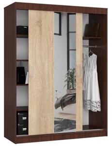 Szafa przesuwna do sypialni z lustrem, NOTTE, 150x60x200 cm, wenge, dąb sonoma, mat | TYLETEGOTU