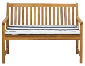 Klasyczna ławka ogrodowa drewniana 120 cm z poduszką niebiesko-białą Vivara Beliani