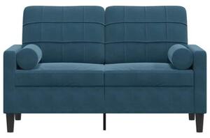 Sofa 2-osobowa z poduszkami, niebieska, 120 cm, aksamit