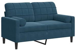 Sofa 2-osobowa z poduszkami, niebieska, 120 cm, aksamit