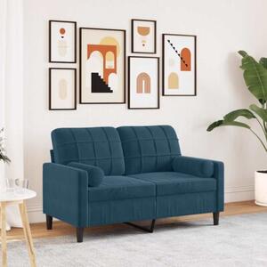 Sofa 2-osobowa z poduszkami, niebieska, 120 cm, aksamit