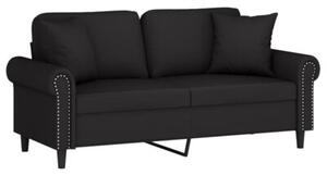Sofa 2-osobowa z poduszkami, czarna, 140 cm, aksamit