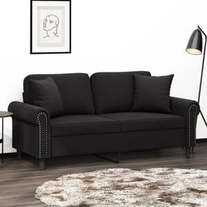 Sofa 2-osobowa z poduszkami, czarna, 140 cm, aksamit