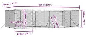 Kojec zewnętrzny dla psa, srebrny, 8x4x2 m, stal galwanizowana