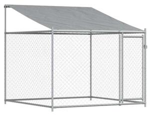 Klatka dla psa, z dachem i drzwiami, szara, 6x2x2 m, stal