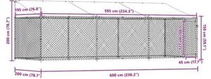 Klatka dla psa, z dachem i drzwiami, szara, 6x2x2 m, stal