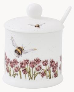 Cukiernica z porcelany kostnej z łyżeczką Bumble Bee