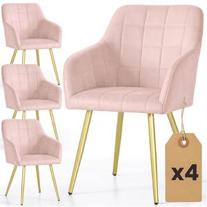Zestaw 4 różowych krzeseł welurowych glamour F7-K02