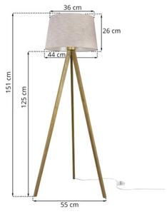 Lampa podłogowa trójnóg dębowy Light Home LH Len 1xE27 44cm L02 abażur stożek jasny beżowy