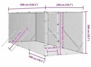 Kojec zewnętrzny dla psa, srebrny, 2x6x2 m, stal galwanizowana
