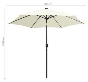 Parasol ogrodowy z LED i aluminiowym słupkiem, 300 cm, piaskowy