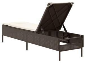Leżak z poduszką, brązowy, polirattan