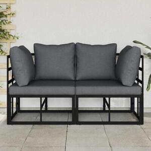 Nowoczesny zestaw mebli ogrodowych z metalowej ramy - czarny/antracytowy, 2 x sofa narożna