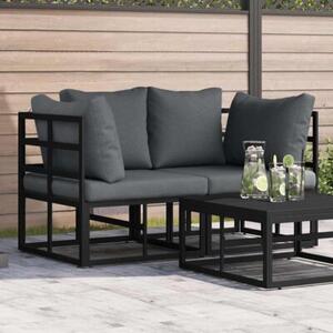 Nowoczesny zestaw mebli ogrodowych z metalowej ramy - czarny/antracytowy, 2 x sofa narożna
