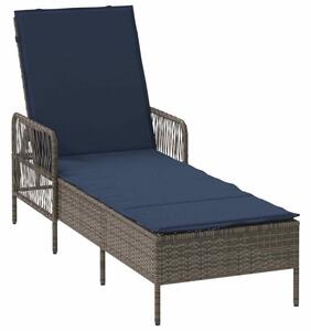 Leżak z poduszką szary i granatowy 55 x 200 x 92 cm polirattan