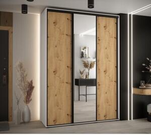 Szafa przesuwna wysoka Davos 3 180, gł. 60 cm biały + artisan + czarny