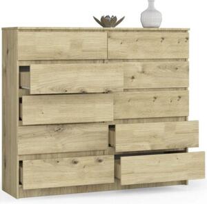 Komoda do sypialni, STILO, 10 szuflad, 140x40x121 cm, dąb artisan, mat | TYLETEGOTU