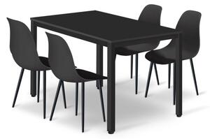 Zestaw Stół TESSA 120cm x 60cm - czarny / czarne nogi + 4 krzesła WAT czarne / nogi czarne