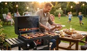 Grill węglowy ogrodowy Berdsen BD-893 komin żeliwny ruszt z pokrywą popielnik + termometr