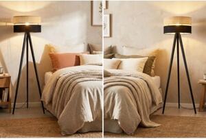 Lampa podłogowa trójnóg czarny Light Home LH Rattan Duo 1xE27 45cm abażur walec czarny/beżowy