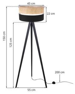 Lampa podłogowa trójnóg czarny Light Home LH Rattan Duo 1xE27 45cm abażur walec czarny/beżowy