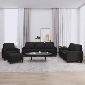 Sofa 4-osobowa z poduszkami, czarna, sztuczna skÃ³ra