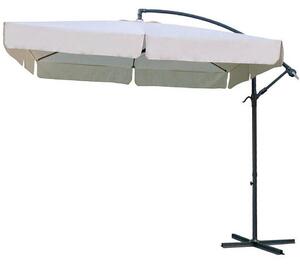 Parasol ogrodowy o wymiarach 2,5 x 2,5 m w kolorze beowym z bocznym supkiem Clelia