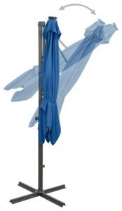 Parasol wiszący z LED i słupkiem, niebieski, 250 cm