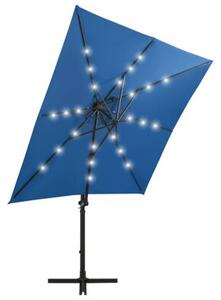 Parasol wiszący z LED i słupkiem, niebieski, 250 cm
