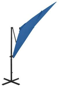 Parasol wiszący z LED i słupkiem, niebieski, 250 cm