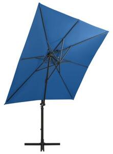 Parasol wiszący z LED i słupkiem, niebieski, 250 cm