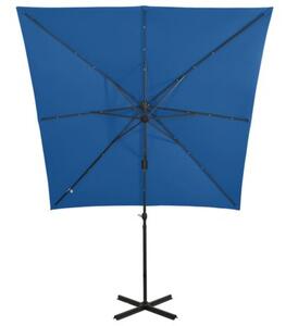 Parasol wiszący z LED i słupkiem, niebieski, 250 cm