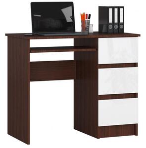 Biurko komputerowe, szuflady, prawe, ASTOR, 90x50x77 cm, wenge, biel, mat | TYLETEGOTU