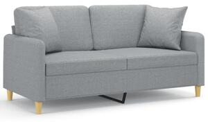 Sofa 2-osobowa z poduszkami, jasnoszara, 140 cm, tkanina